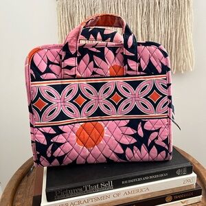 Vera Bradley Folding Cosmetic Travel Bag Pink and Navy Floral Quilted
